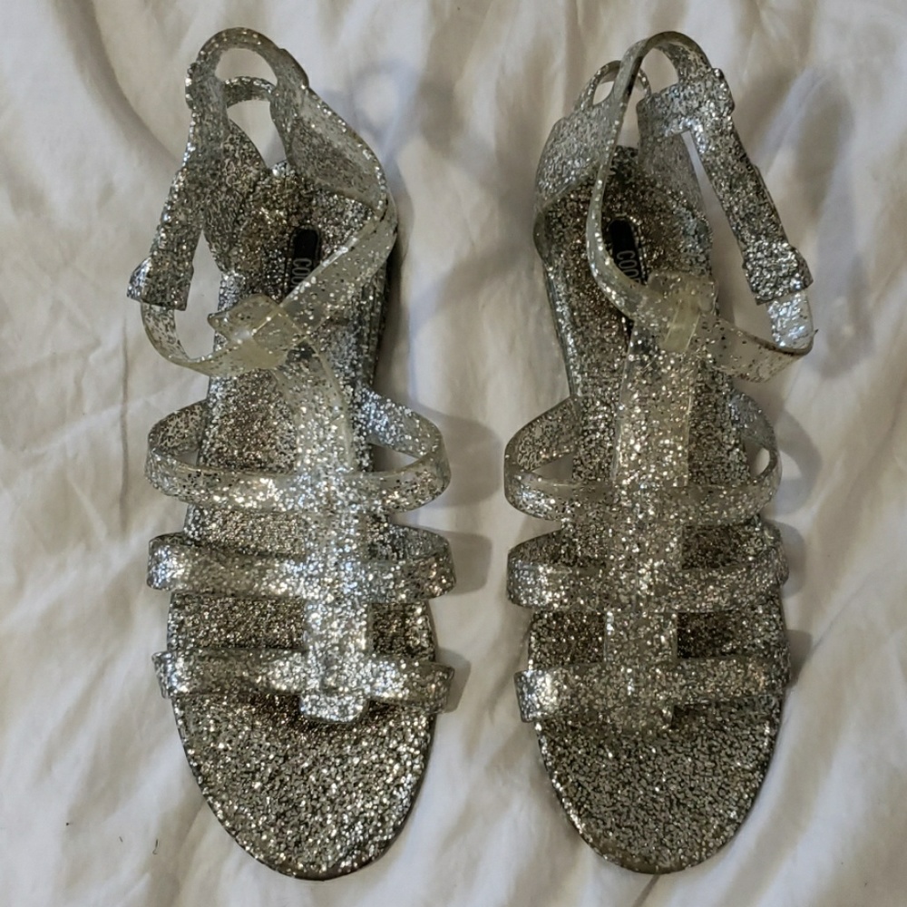Cooperative Silver Glitter Jelly Sandals